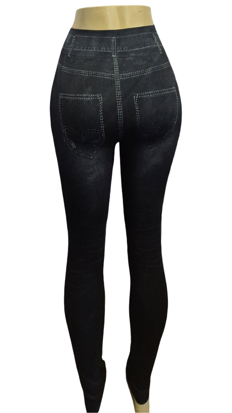 Distressed Denim Print High-Waist Jeggings