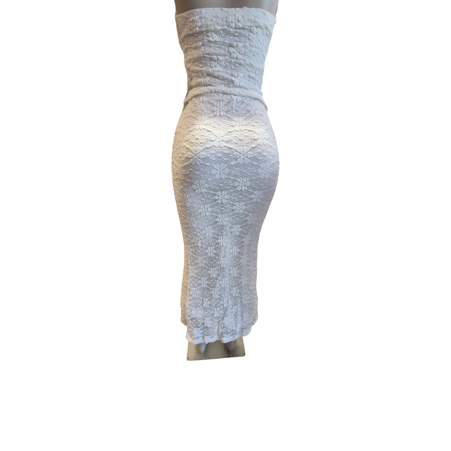 Elegant White Lace Strapless Midi Dress