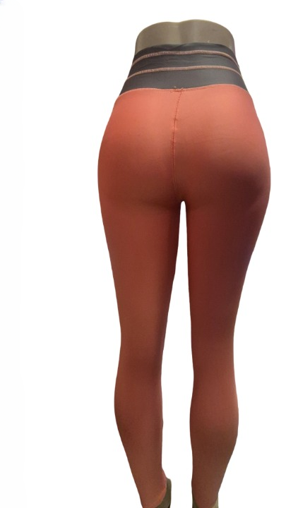 Coral High-Waist Two-Tone Leggings