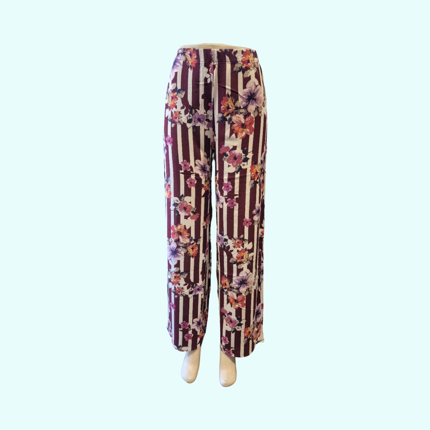Floral Striped Wide Leg Pants