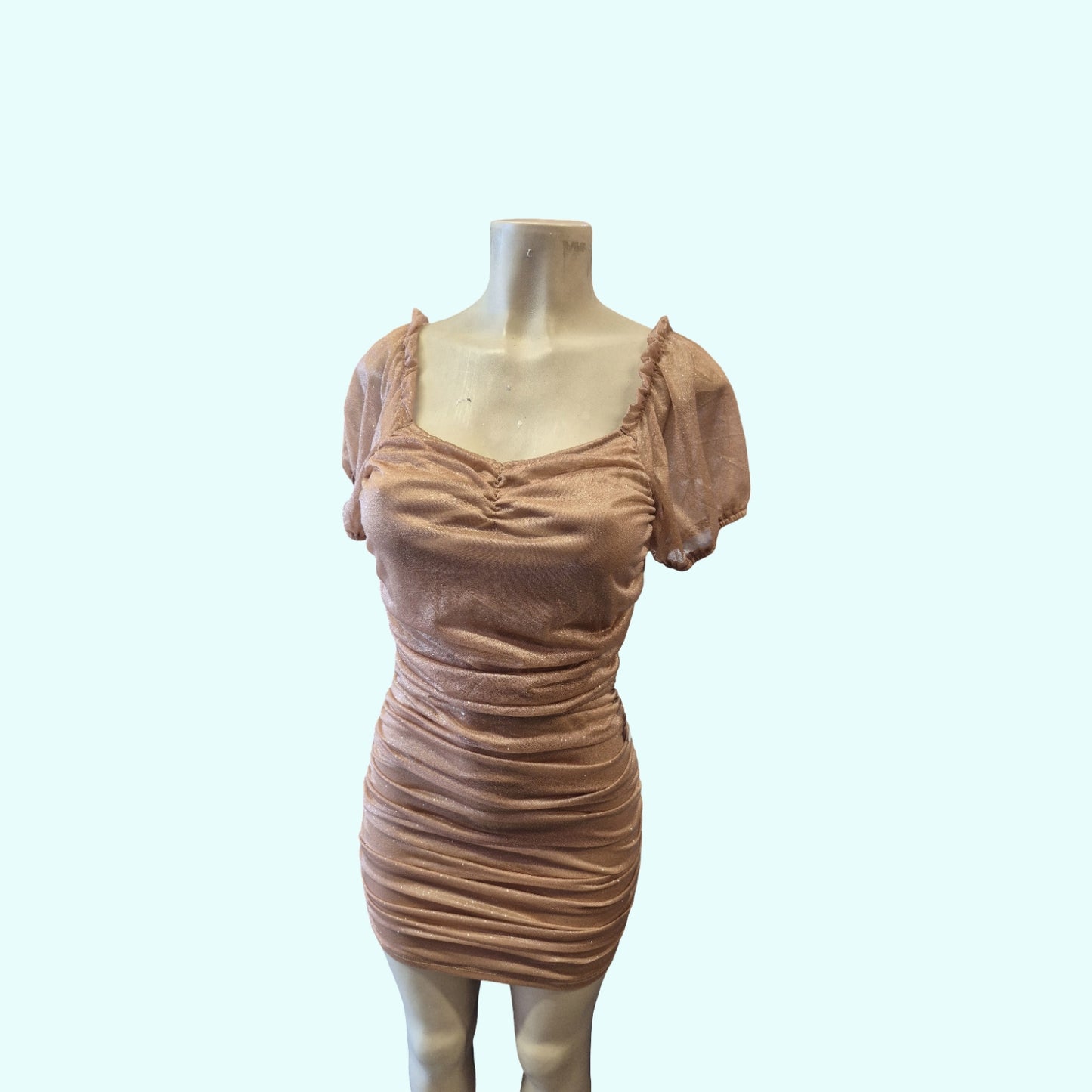 Ruched Puff Sleeve Bodycon Mini Dress