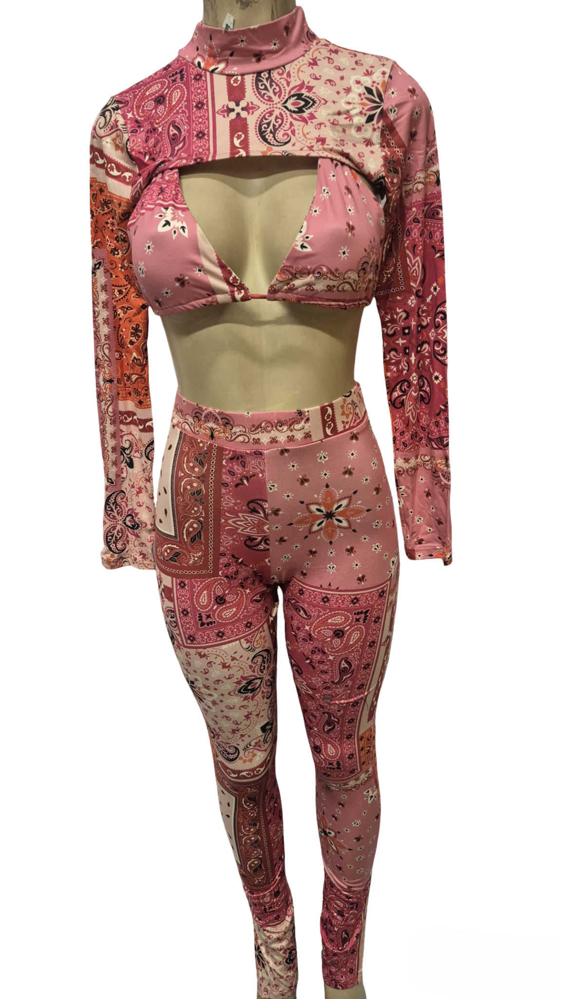Pink Paisley Bandana Print 3-Piece Set