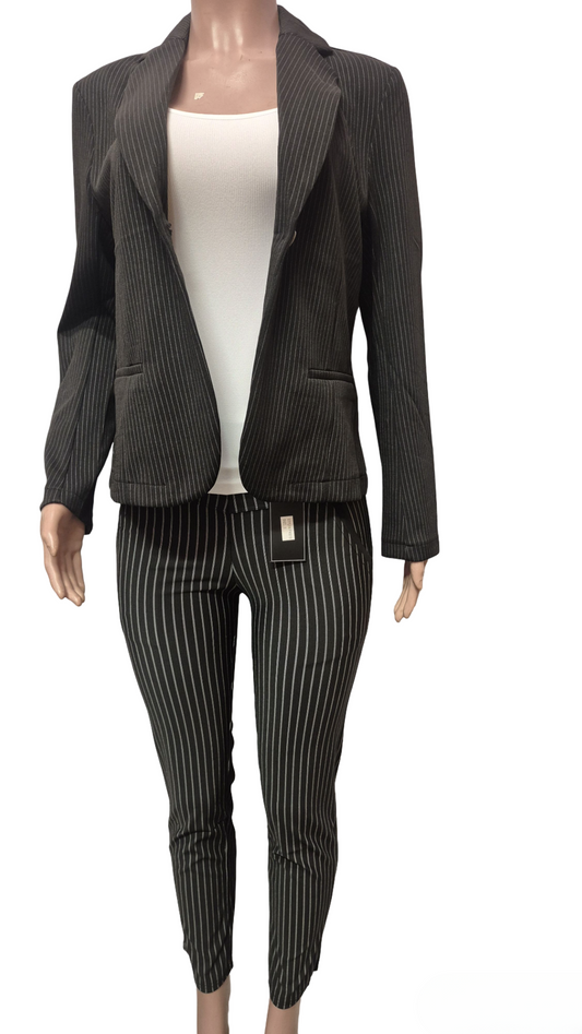 Black Pinstripe Blazer & Pants Set