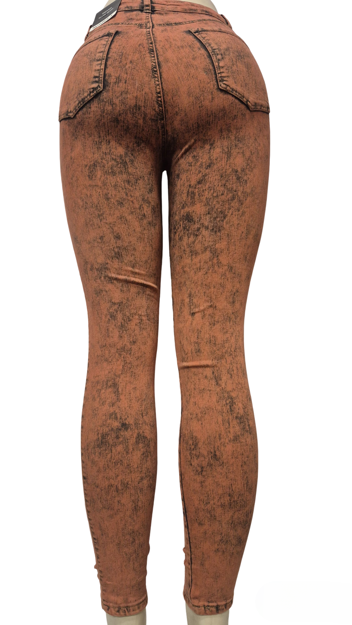 Brown Acid Wash Distressed Skinny Jeans