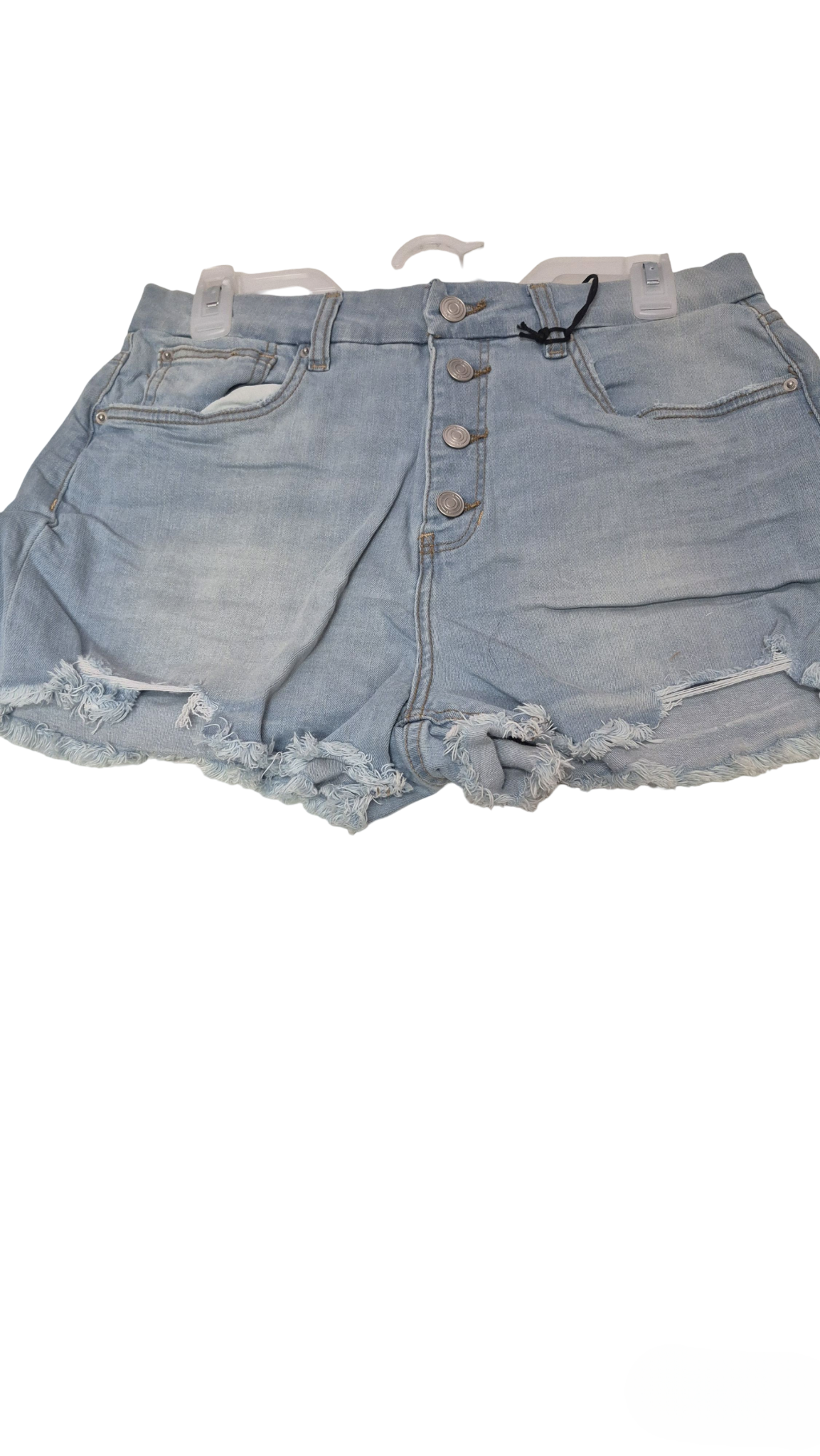 Light Wash Button-Fly Distressed Denim Shorts