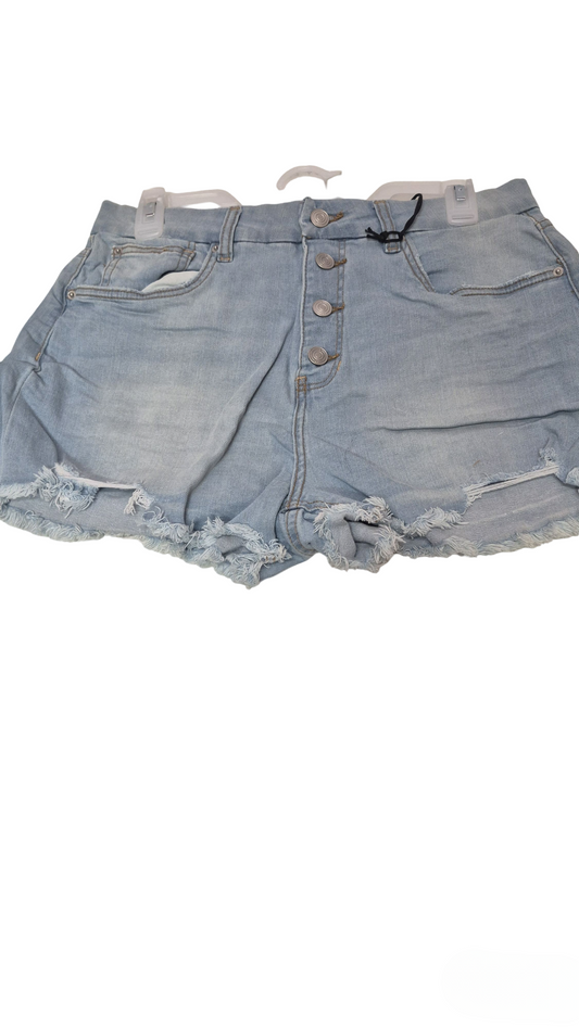 Light Wash Button-Fly Distressed Denim Shorts