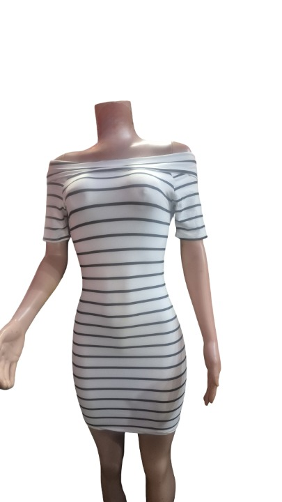 Striped Off-Shoulder Bodycon Mini Dress