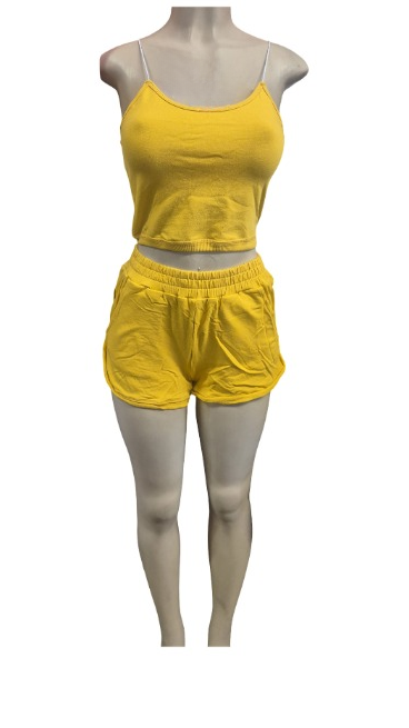 Sunshine Yellow Spaghetti Strap Crop Top & Shorts Two-Piece Set