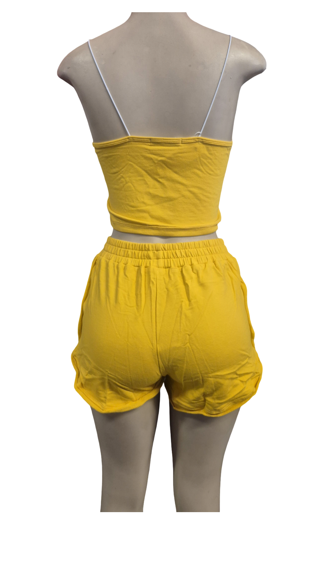 Sunshine Yellow Spaghetti Strap Crop Top & Shorts Two-Piece Set