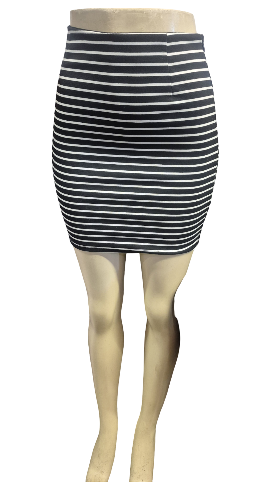 Black & White Stripe High-Waist Bodycon Mini Skirt