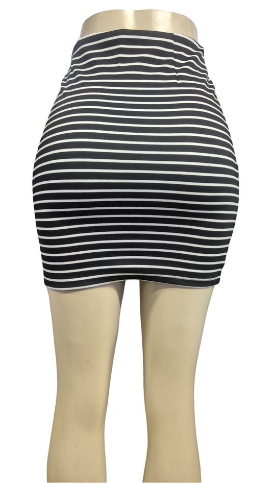 Black & White Stripe High-Waist Bodycon Mini Skirt