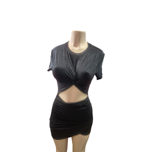 Black Twist-Front Crop Top & Mini Skirt Set