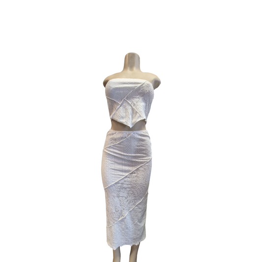 White Lace Two-Piece Strapless Midi Set