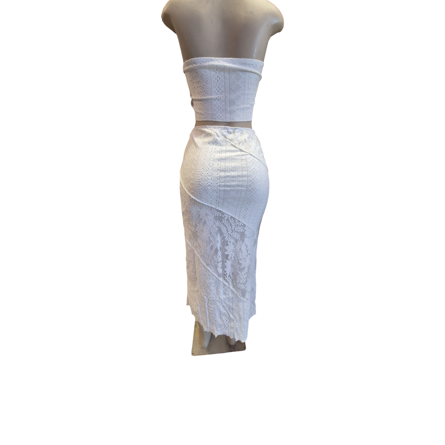 White Eyelet Lace Two-Piece Set - Back View