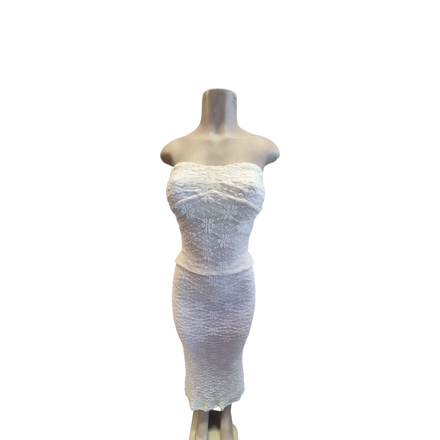 Elegant White Lace Strapless Midi Dress