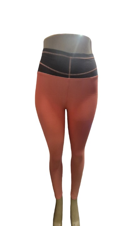 Coral High-Waist Two-Tone Leggings