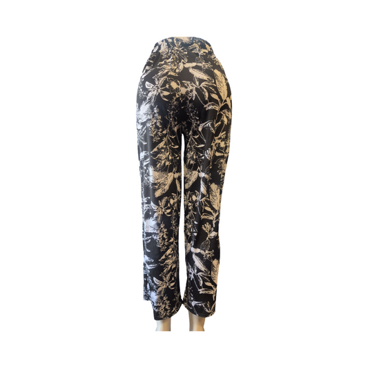 Black & White Floral Wide-Leg Pants