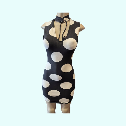 Black & White Polka Dot Bodycon Mini Dress