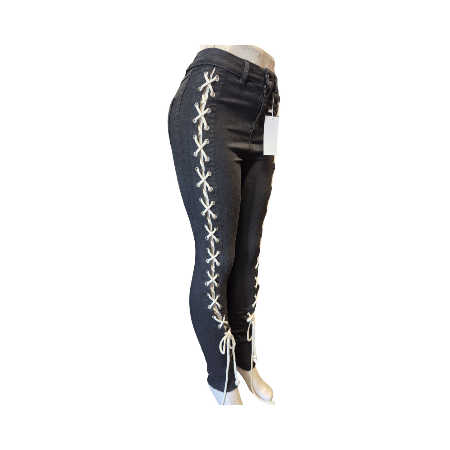 High-Waisted Lace-Up Skinny Jeans
