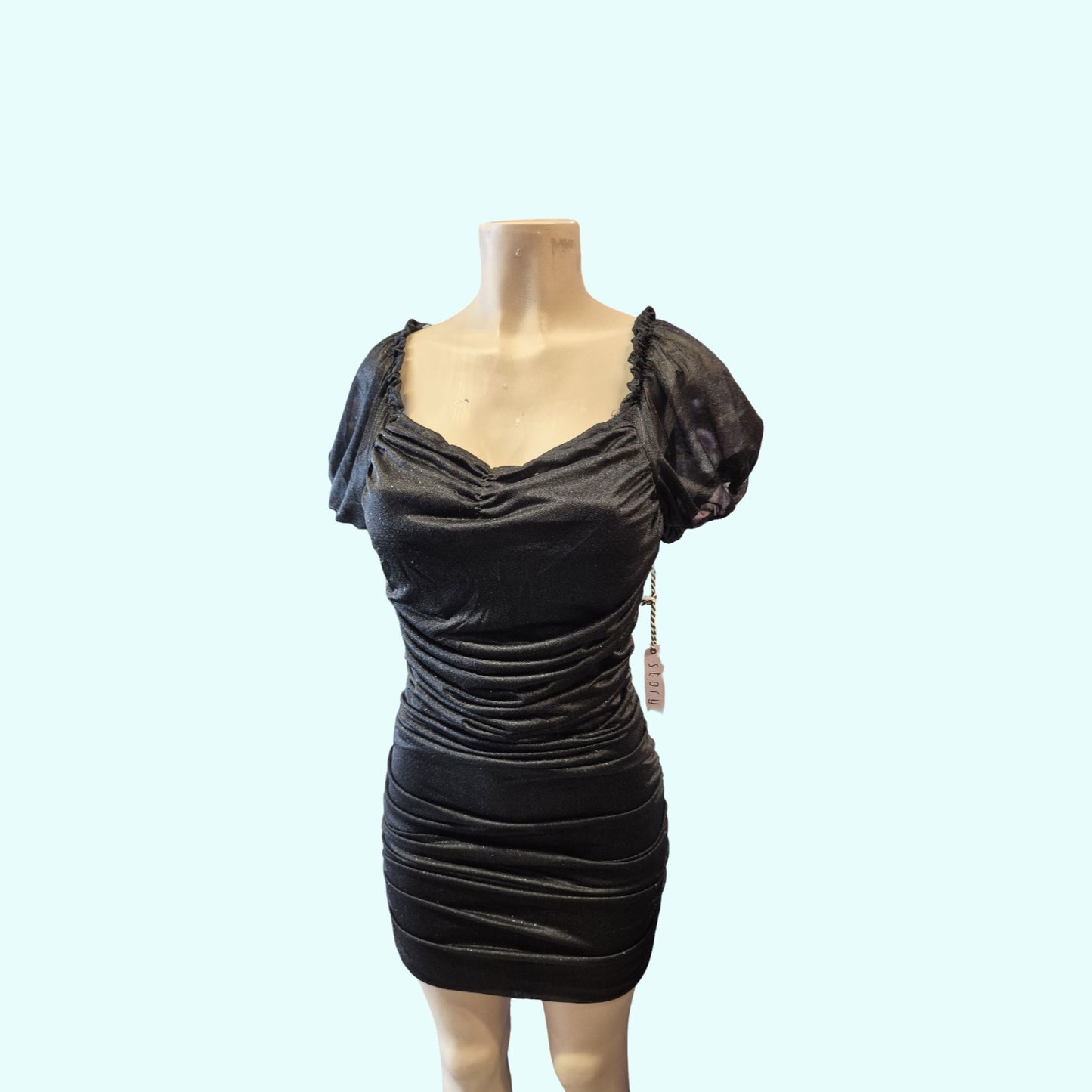 Ruched Puff Sleeve Bodycon Mini Dress