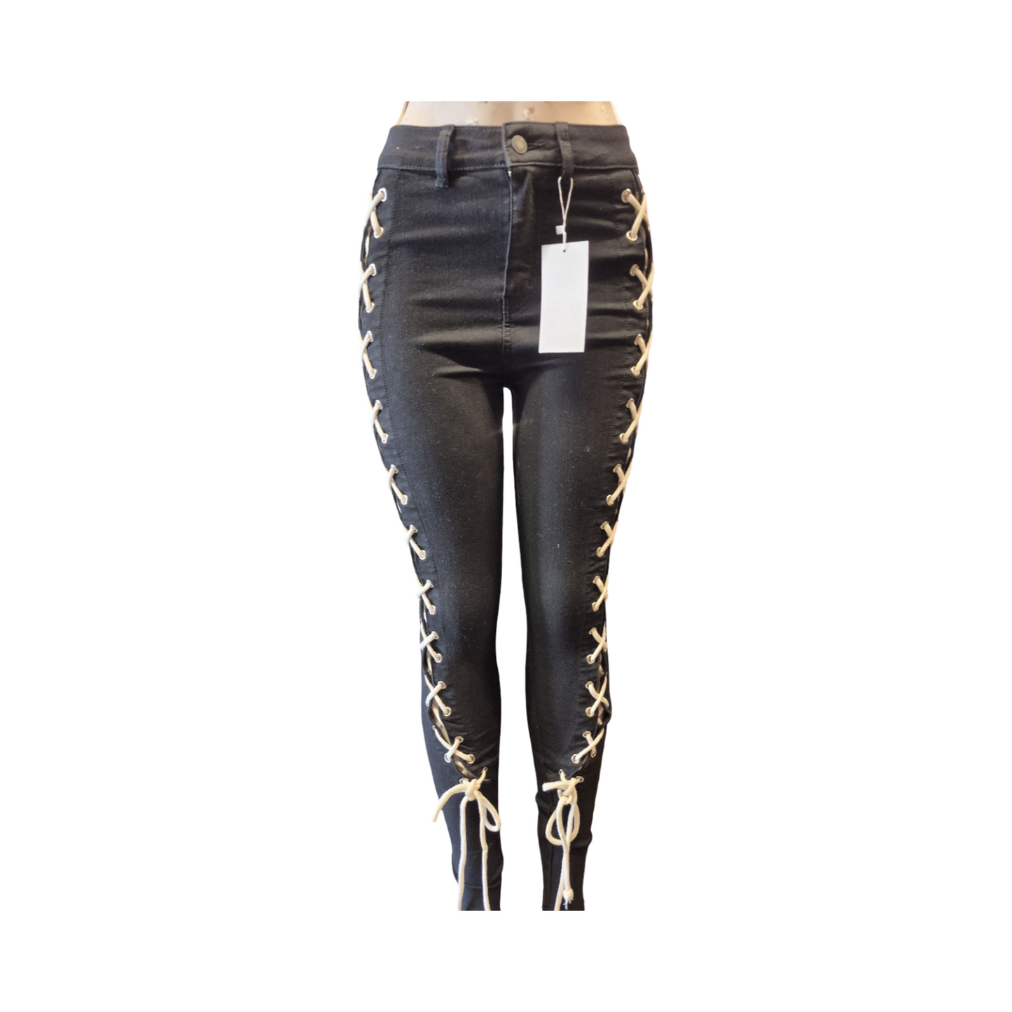 High-Waisted Lace-Up Skinny Jeans