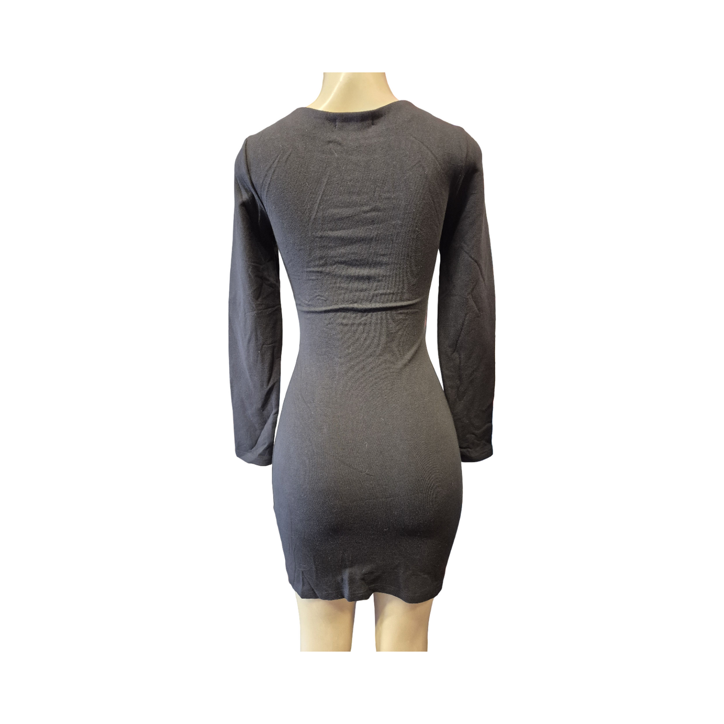 Women’s Long Sleeve Bodycon Mini Dress – Lace-Up Front Cocktail Dress (Black)