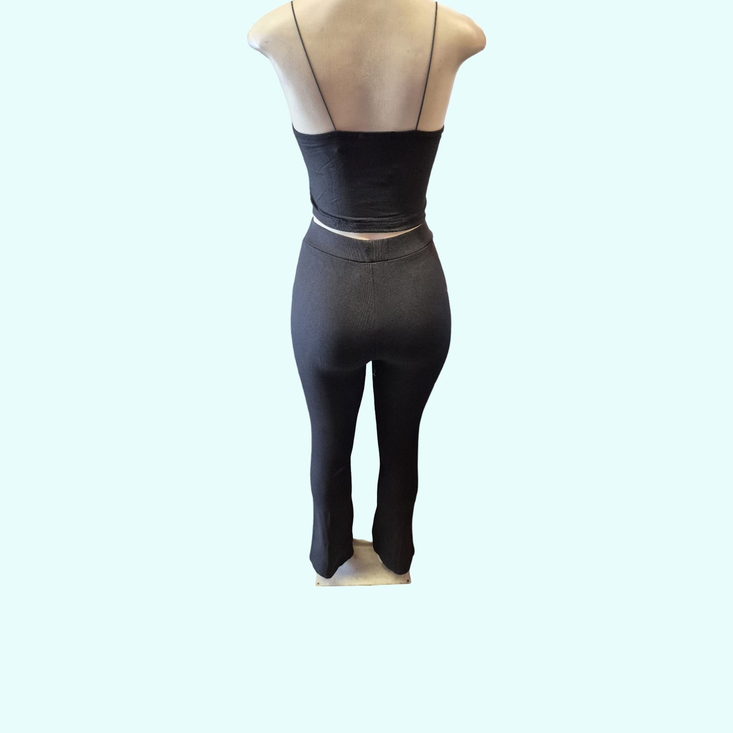 Black Ribbed Crop Cami & Split Hem Legging Set