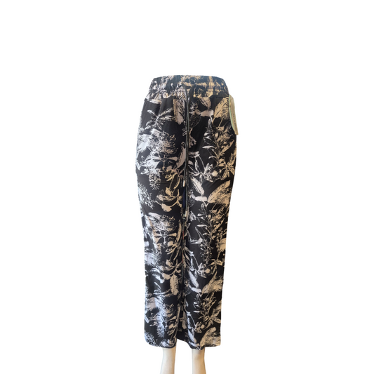 Black & White Floral Wide-Leg Pants