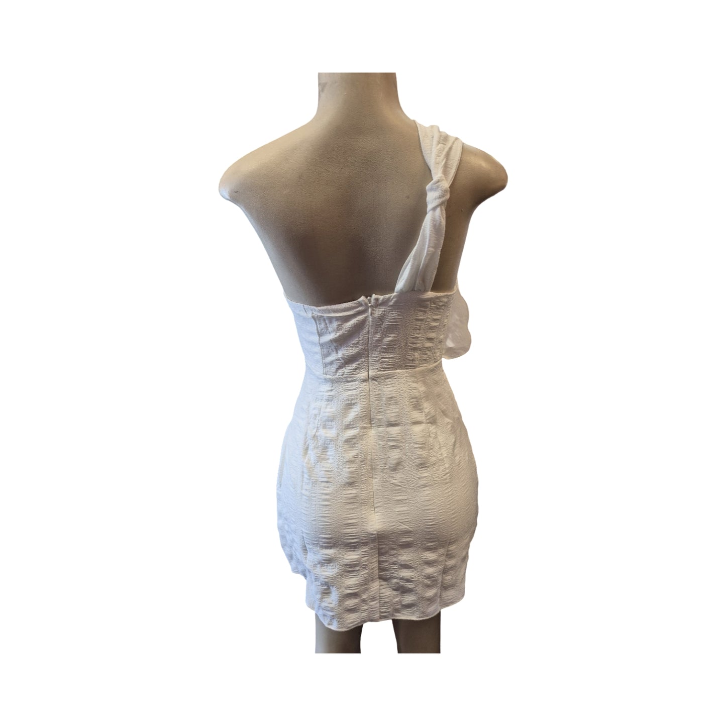White One-Shoulder Tie Waist Mini Dress