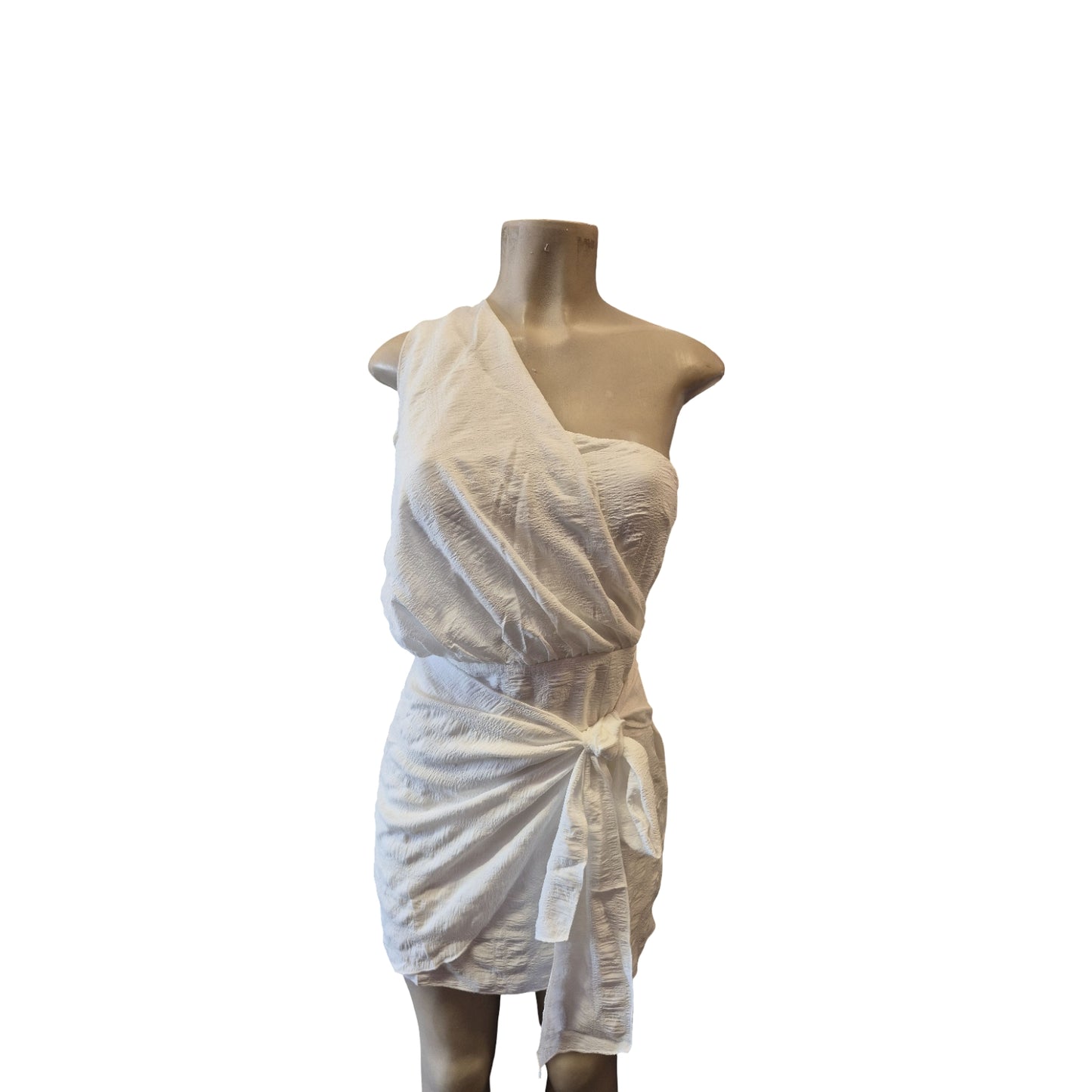 White One-Shoulder Tie Waist Mini Dress