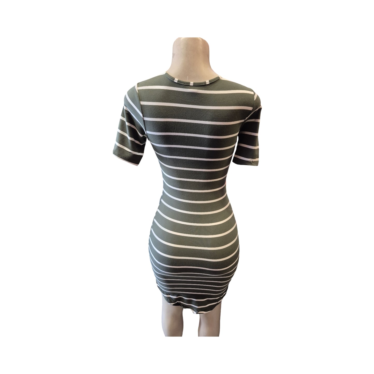 Olive Green Striped Bodycon Midi Dress
