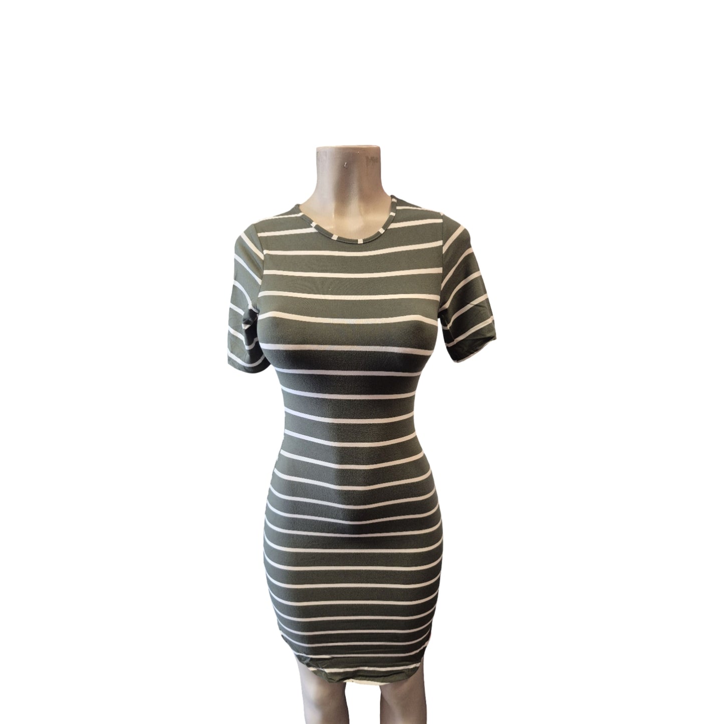 Olive Green Striped Bodycon Midi Dress