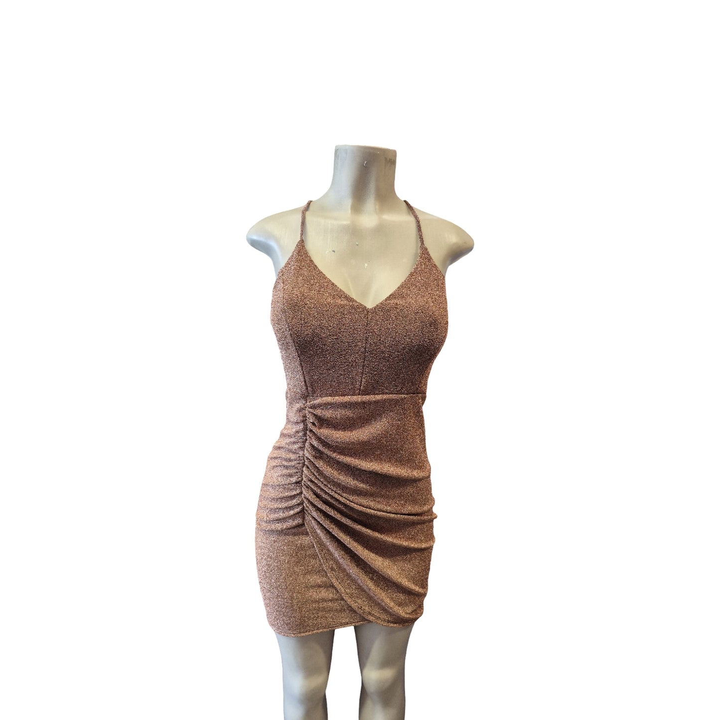 Rose Gold Shimmer Ruched Bodycon Mini Dress