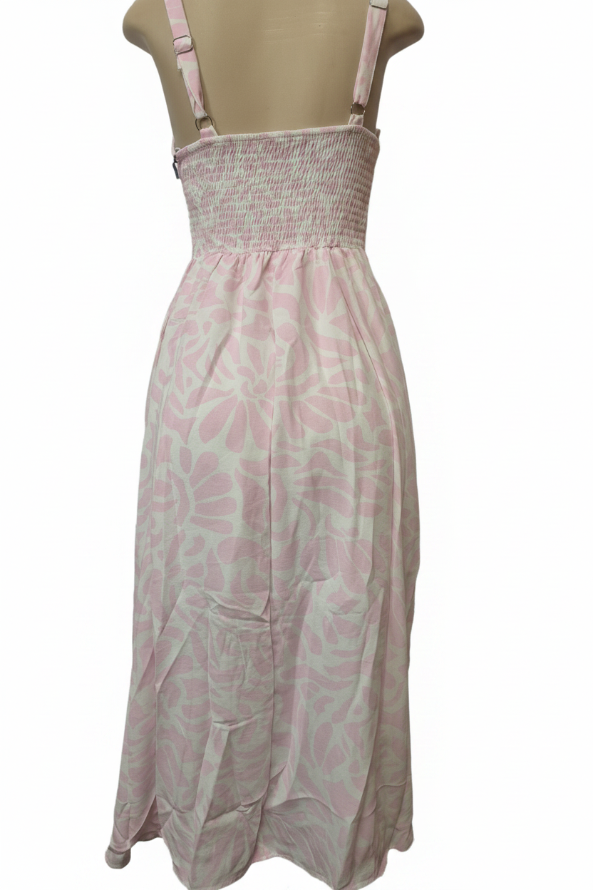 Blush Pink Floral Tie Front Midi Dress - Back