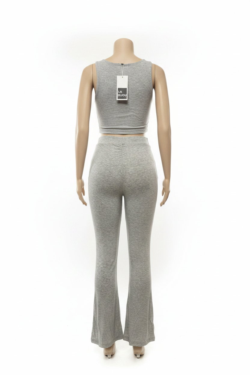 Gray Ruched Two-Piece Set - Back