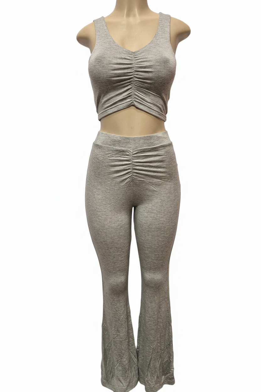 Gray Ruched Two-Piece Set - Front