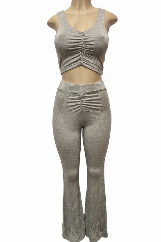 Gray Ruched Two-Piece Set - Front