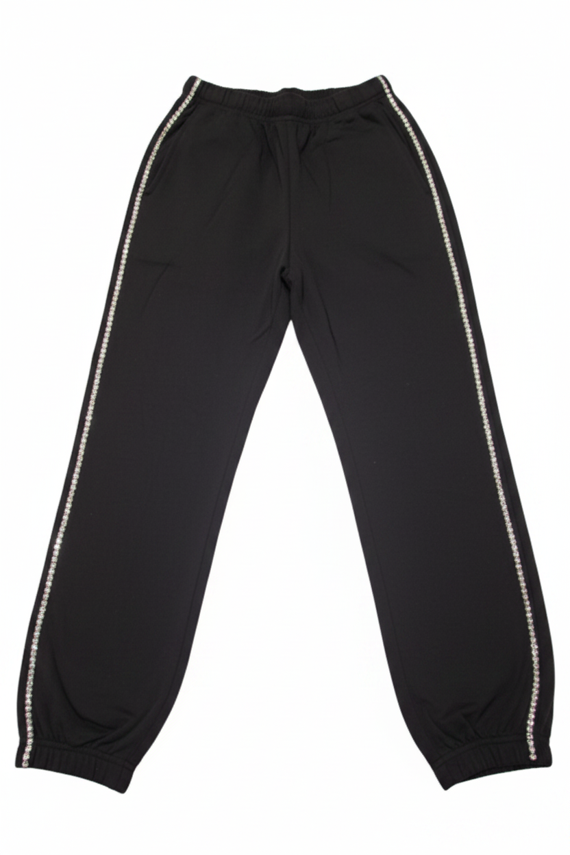 Black rhinestone side stripe joggers - front view