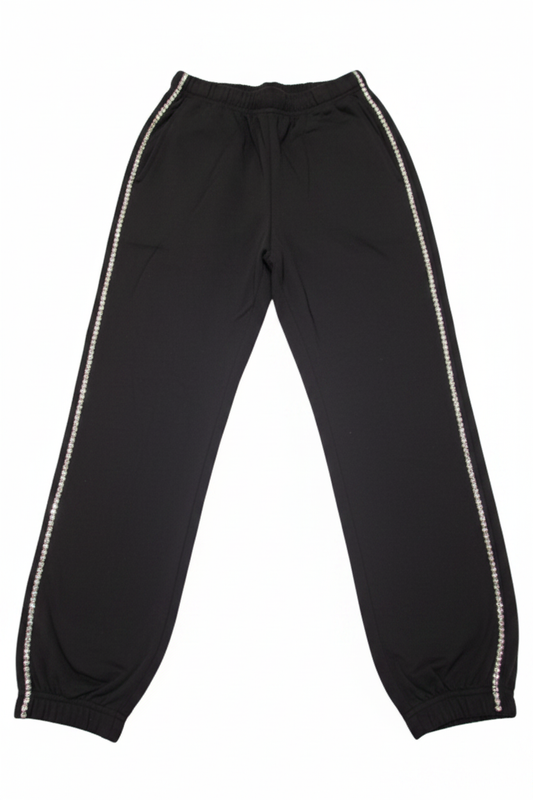 Black rhinestone side stripe joggers - front view