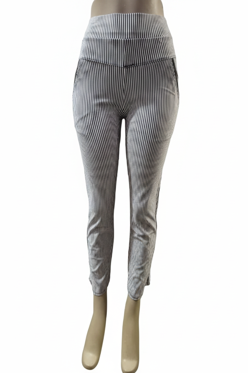 High-Waist Pinstripe Slim Pants - Front View
