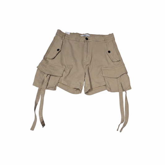 Beige multi-pocket cargo shorts - front view