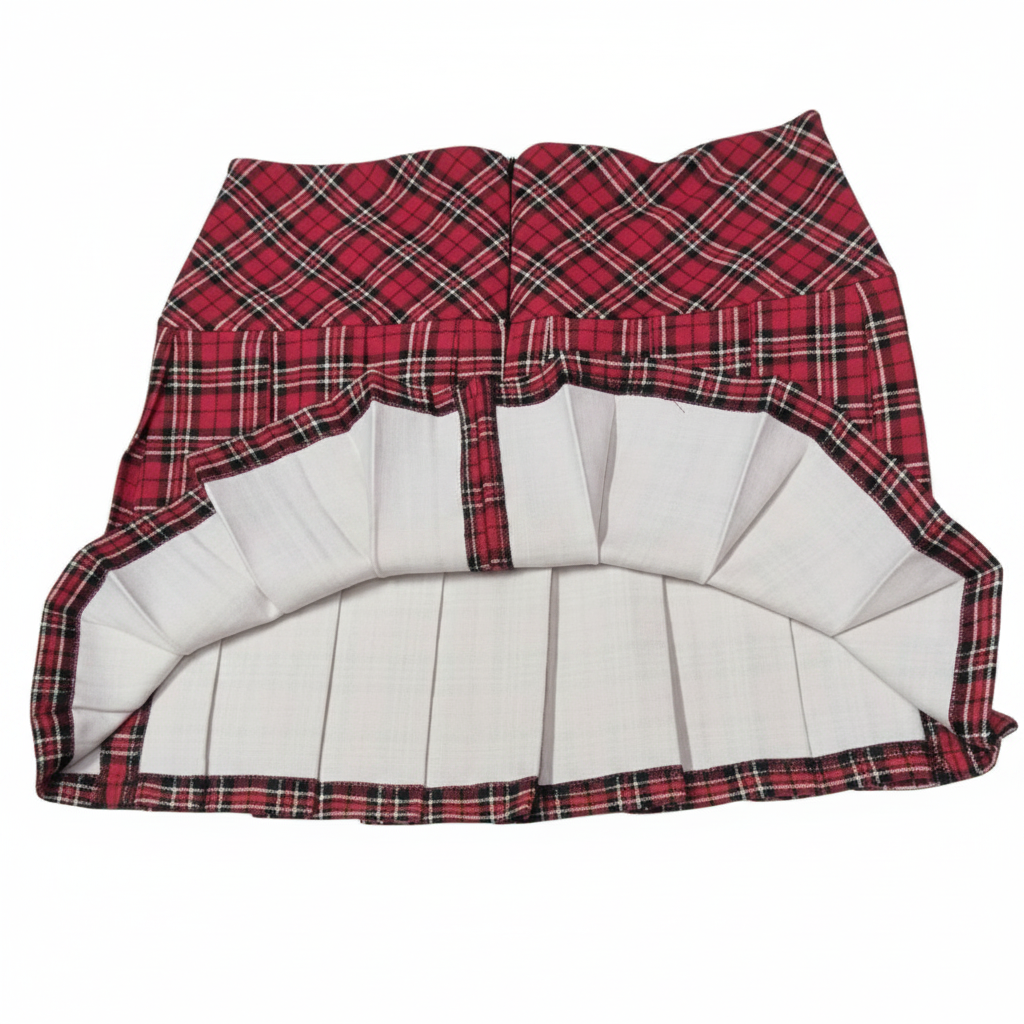 Red plaid pleated mini skirt - lining view