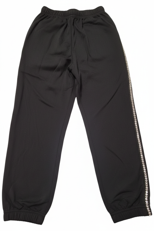 Black rhinestone side stripe joggers - back view