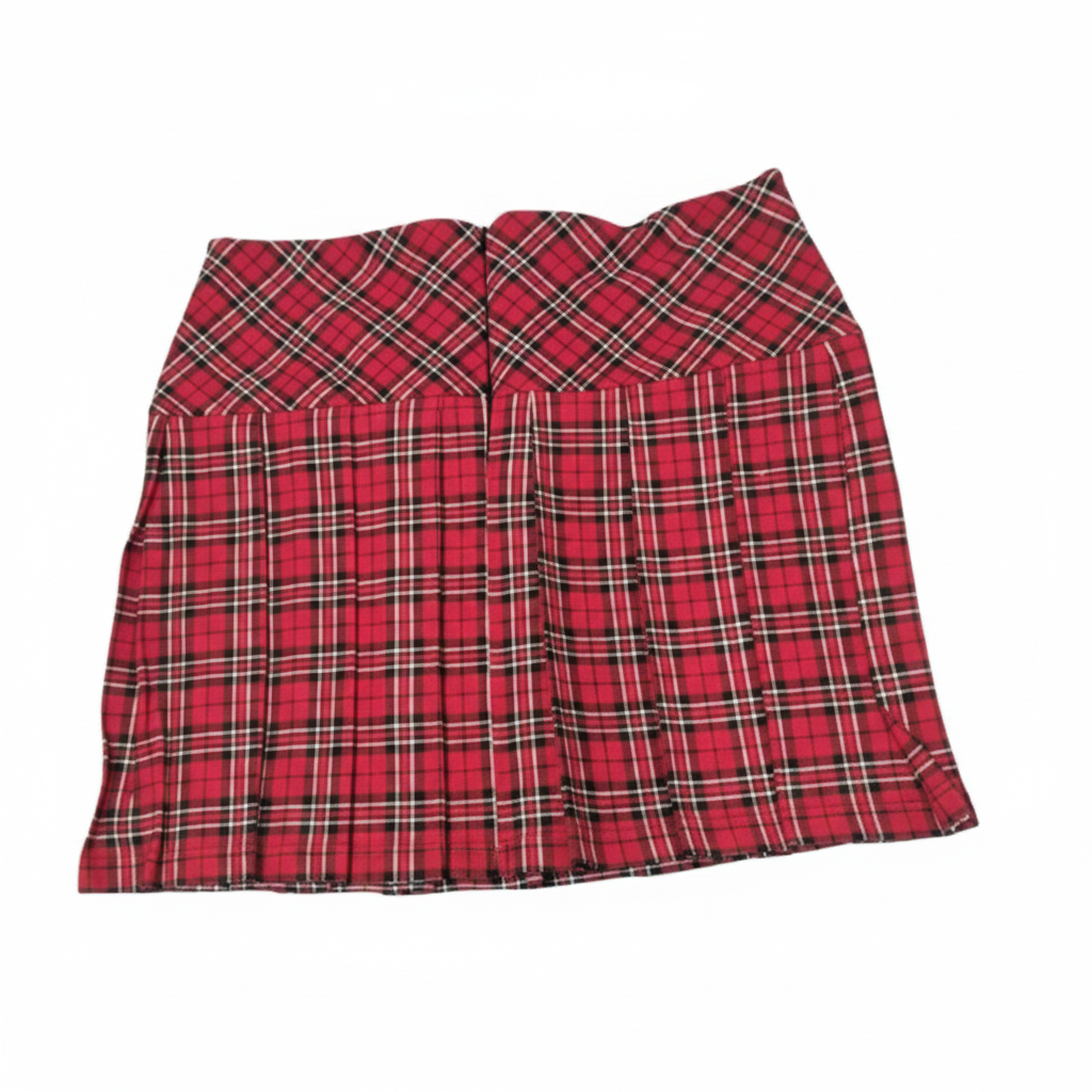 Red plaid pleated mini skirt - angle view
