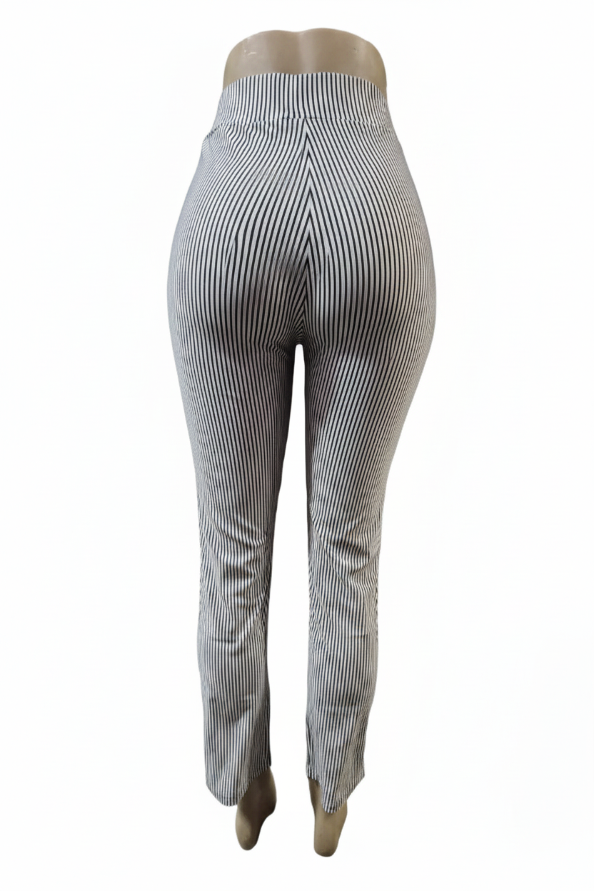 High-Waist Pinstripe Slim Pants - Back View