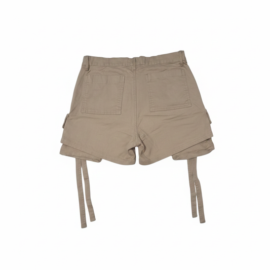 Beige multi-pocket cargo shorts - back view