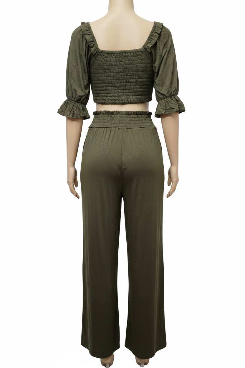 Olive Green Two-Piece Set - Full White Background