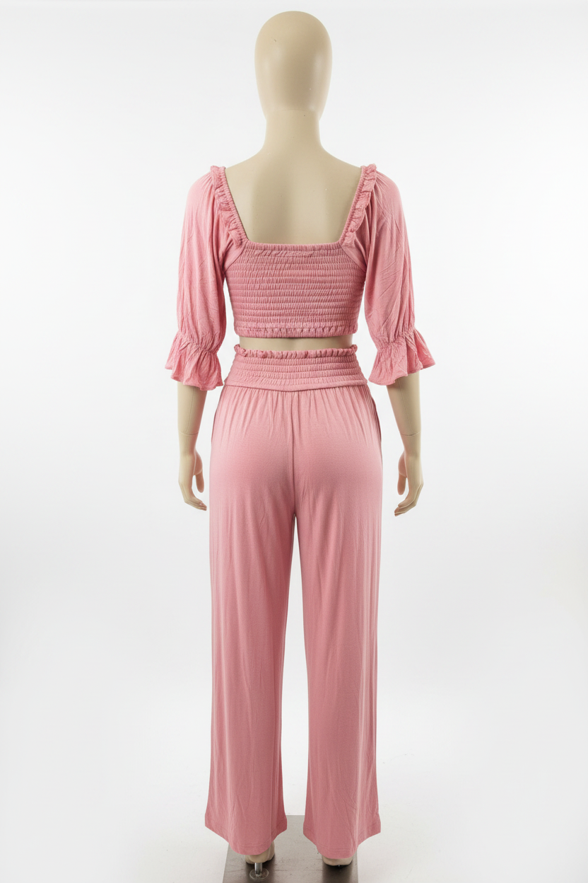 Pink Smocked Two-Piece Set - Back