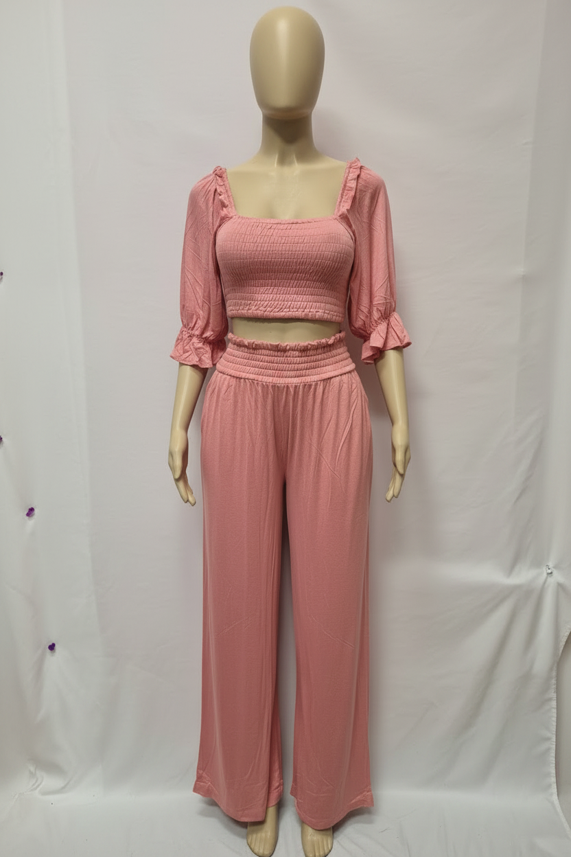 Pink Smocked Two-Piece Set - Front